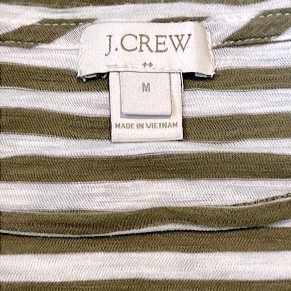 J.CREW Factory Long Raglan Sleeve Casual Cotton Slub Knit Striped T Olive Green - Picture 5 of 6